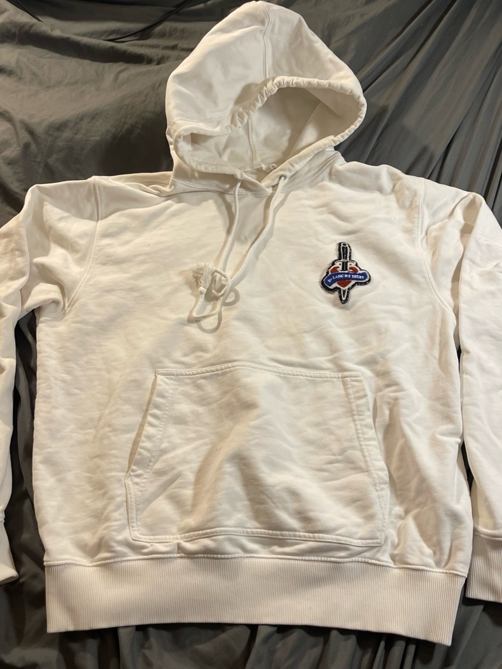 Helmut Lang White Pullover Hoodie with Patch